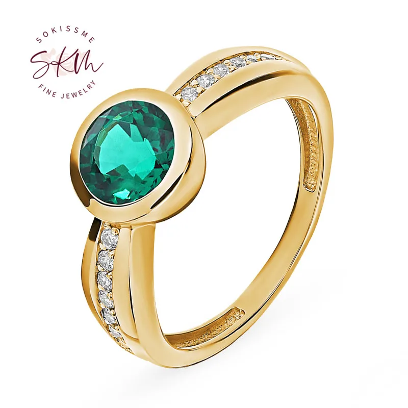 

SKM Trendy 14k 18k yellow gold emerald rings for women Engagement wedding rings designer Promise Luxury Fine Jewelry