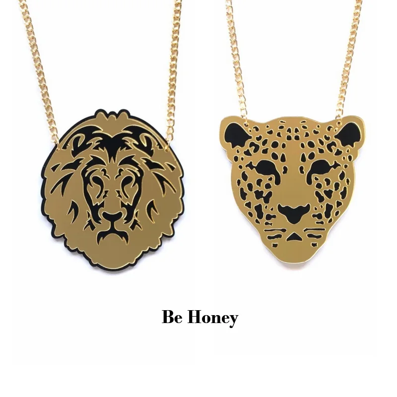 Модное акриловое женское ожерелье с изображением животного льва и леопарда |