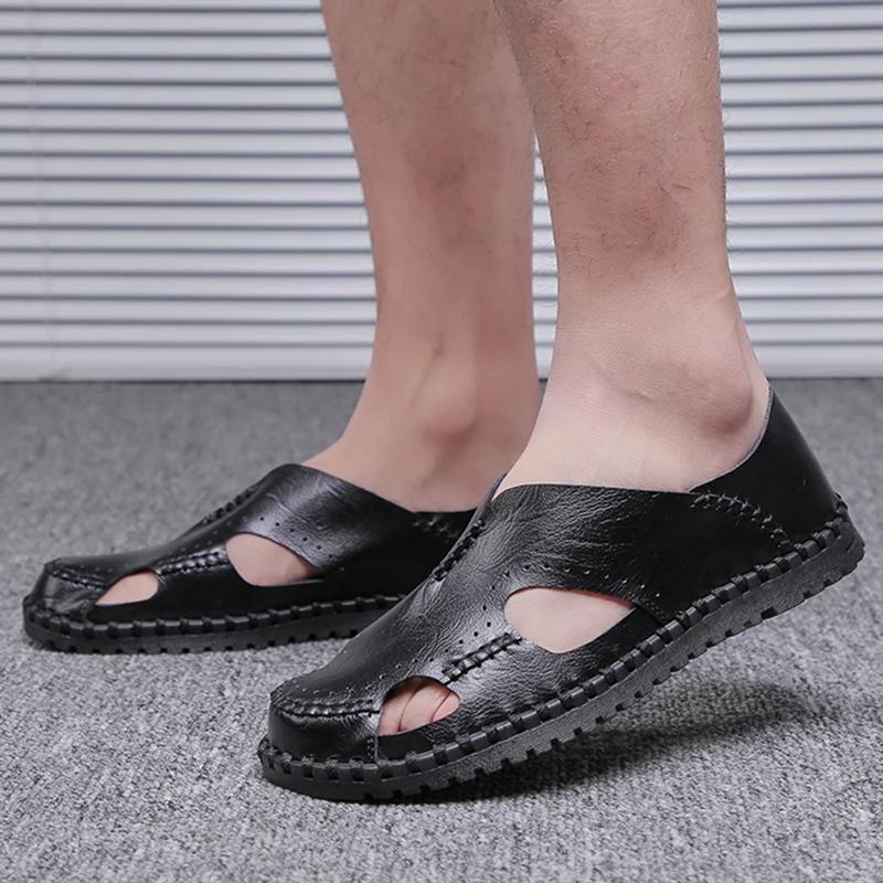 Сандалии REETENE мужские кожаные модные удобные уличные дышащие босоножки большой