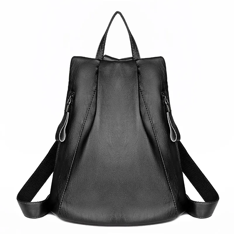 Женский кожаный рюкзак женская сумка на плечо Sac a Dos винтажный женский рюкзак высокого качества Школьные сумки высокой емкости школьные рюкзаки для девочек элегантный дизайн - Цвет: Black