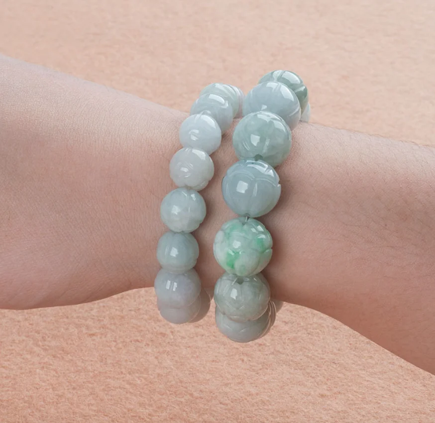 

Genuine Natural Jade Green White Lotus 10mm-14mm Loose Round Beads Ice DIY Jewelry Accessories Jade Beads Drop Shipping