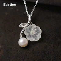 bastiee 925 sterling silver necklace pendant pearl crystal jewelry for women link chain plum blossom flower hanfu accessories