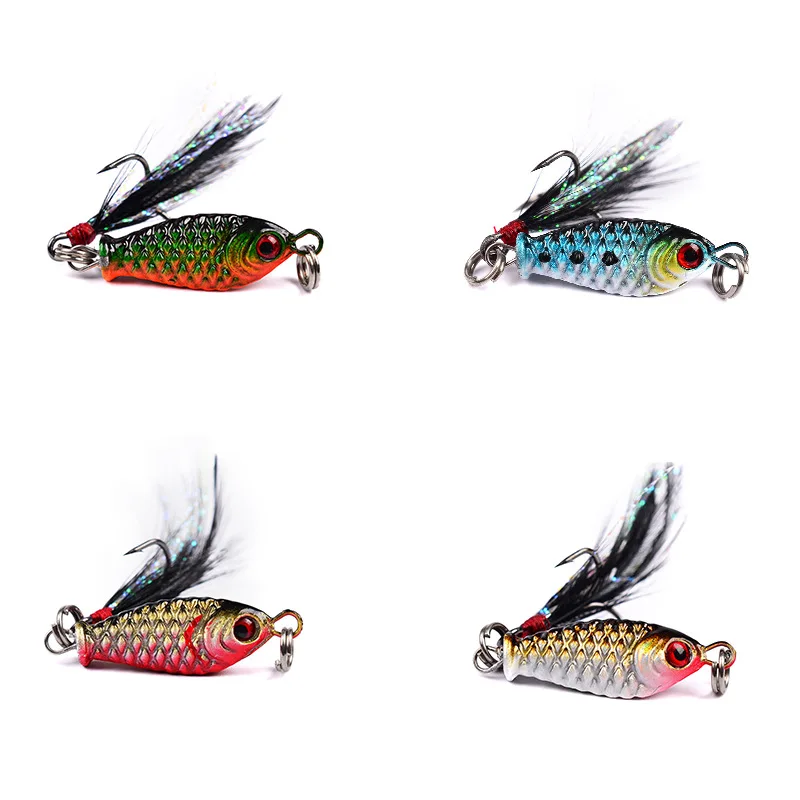 

4Pcs Fishing Lures with Feather 2.5cm 5.2g Artificial Simulation Fish Wobbler Feeder Fishing Tackle Accessories