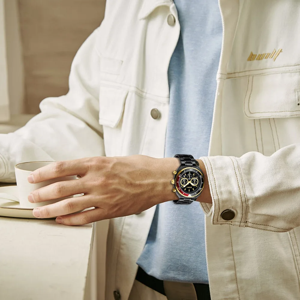 

Luxury Top Brand BIDEN Men's Watches Rotate Mix Color Dial Chronograph Man Quartz Wristwatch Stainless Steel Sport Casual Gift