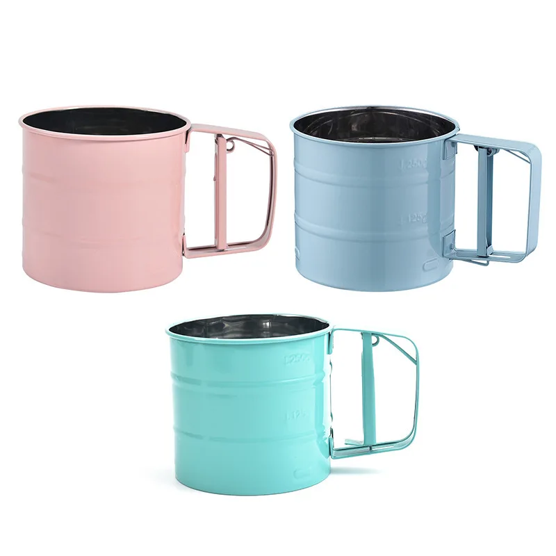 

Kitchen Stainless Steel Flour Semi-automatic Hand-held Powder Sugar Powder Manual Sieve Cup Kitchen Home Baking Pastry Tool