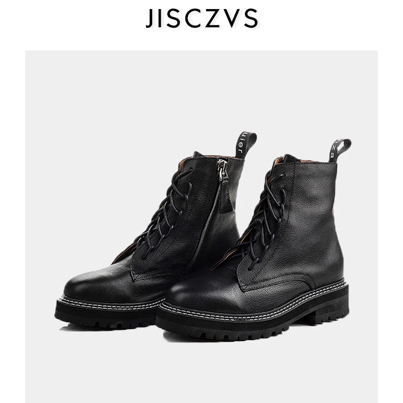 Женские мотоциклетные ботинки из натуральной кожи на низком каблуке|Женские