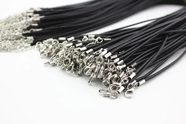 2 мм черный воск кожаный шнур ожерелье веревка 45 см цепь застежка Омар DIY ювелирные аксессуары 50 шт./лот
