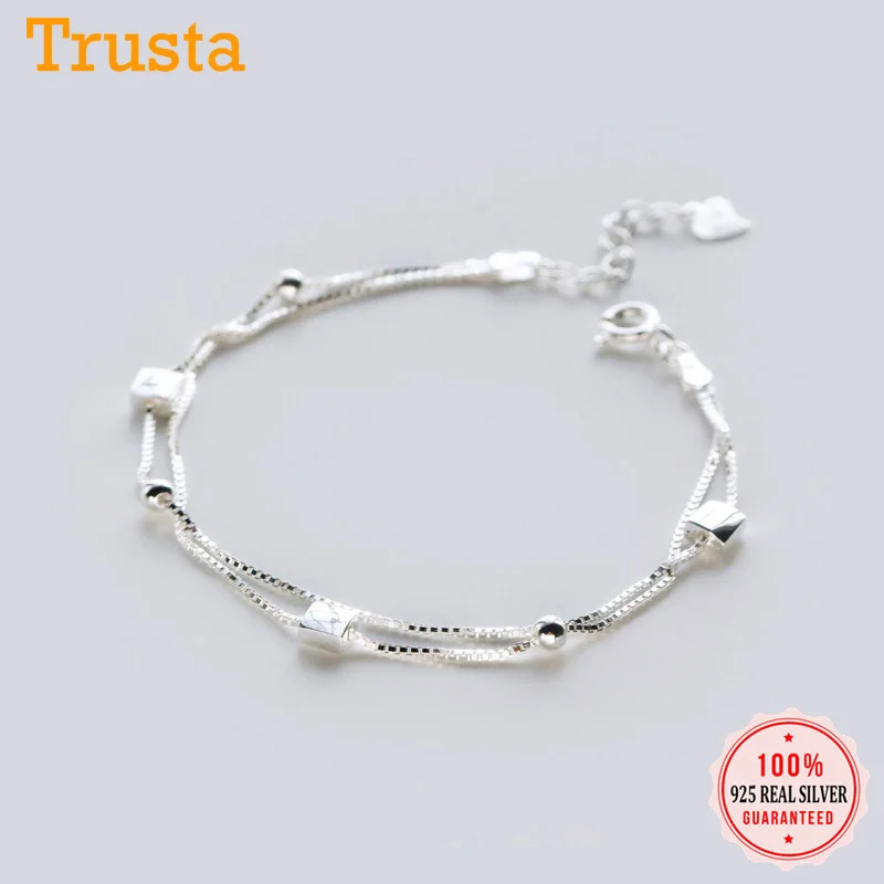 Женский двойной браслет из серебра 100% пробы с бусинами|Гибкие и жесткие браслеты|