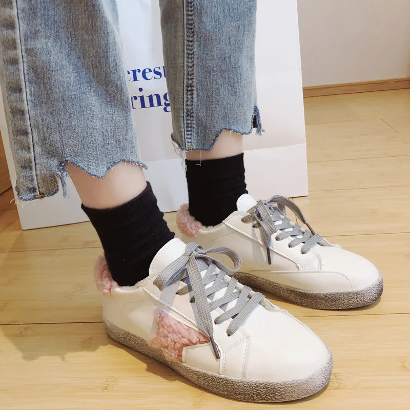 Небольшие женские грязные туфли зима 2019 новые вельветовые из овечьей шерсти со