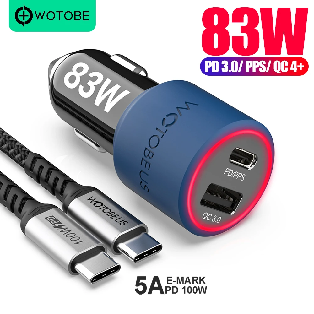 WOTOBE 2 порта 83 Вт супер быстрое автомобильное зарядное устройство USB C PD/PPS 65 Вт/45 20 в