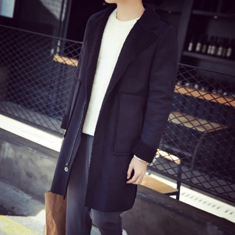 M-XXL! зимний модный мужской Тренч из овечьей кожи средней длины тренд для молодых