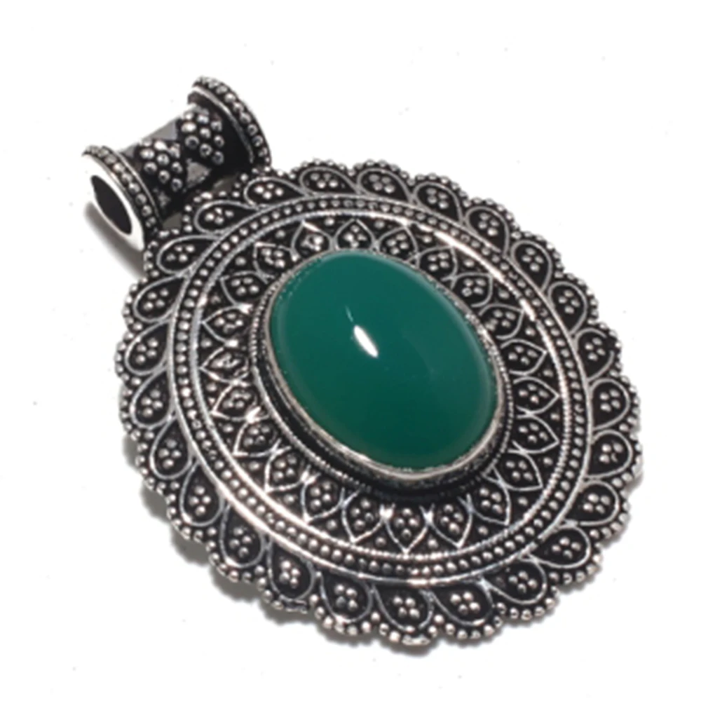 Подвеска из натурального зеленого оникса тибетское серебро ювелирные изделия
