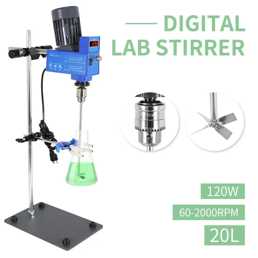 

Цифровой Электрический лабораторный миксер 20 л, верхняя мешалка 2000 об/мин, химическое лабораторное оборудование, офисные и школьные принадлежности