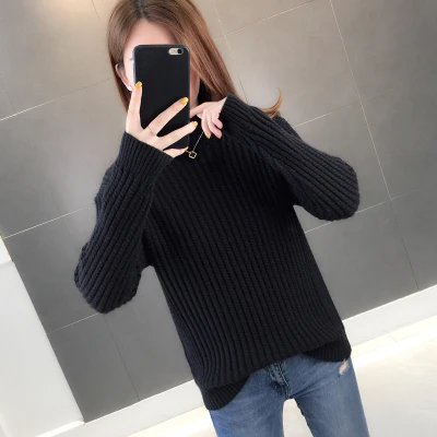 

2020 Autumn Winter Casual Knitted Solid Pullovers Full Slim O Neck Thickness Padded Women Sweater