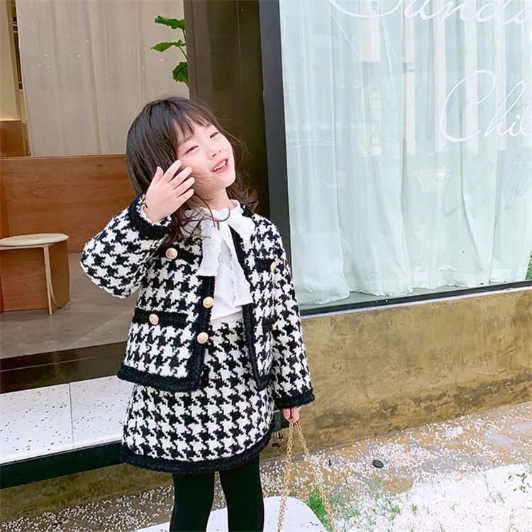 Thanksgiving Outfit Girls Autumn Winter Plaid Jacket Coat And Skirts 2 Pcs Sets Fashion Casual Boutique Outfits Kids Suits | Детская