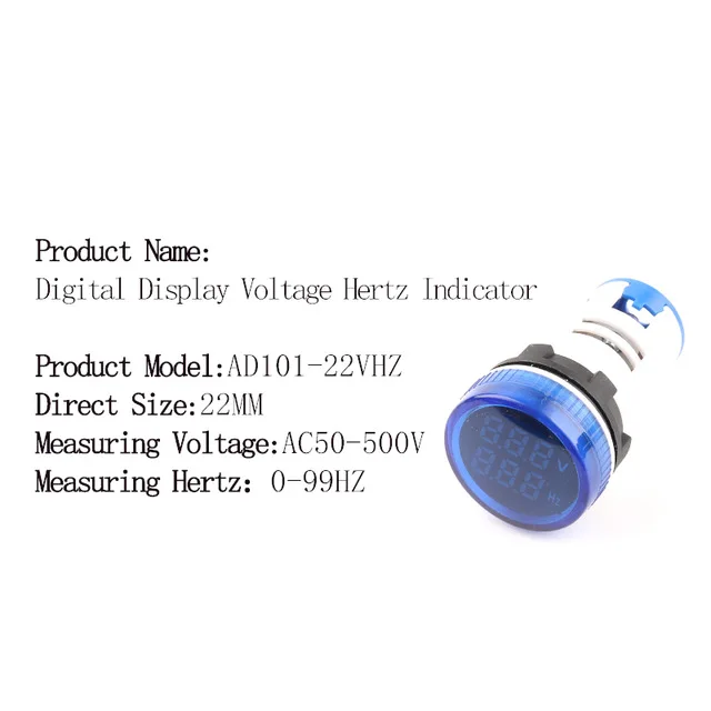 

22 мм переменного тока 50-500 В 0-99 Гц круглый квадратный цифровой дисплей измеритель напряжения герцовый измеритель частоты тестер напряжения индикатор сигнальная лампа