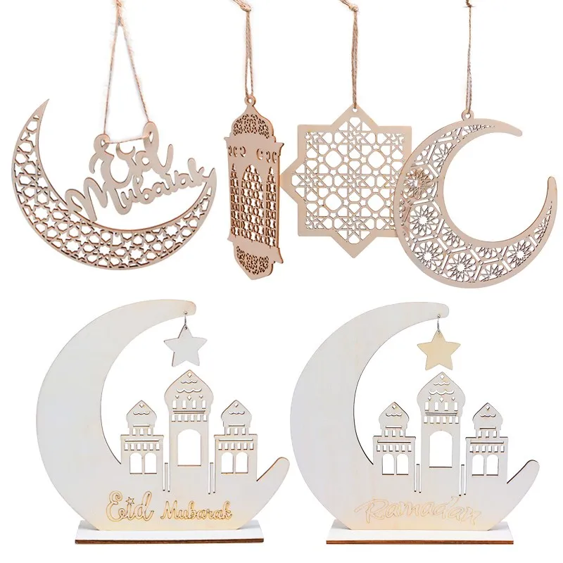 

Handmade Eid Mubarak Hanging Decoration DIY Wooden Wood Ornaments Craft For Muslim Ramadan Event Party Supplies Wooden Gifts