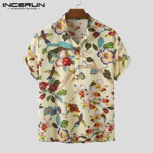 summer printed shirt men cotton casual breathable short sleeve streetwear hawaiian shirts brand leisure camisa masculina incerun free global shipping