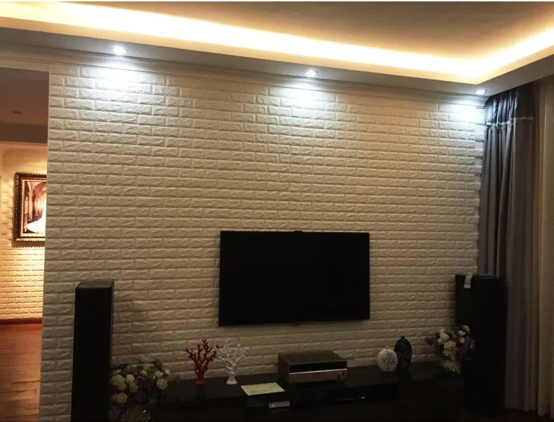 60X60cm Stone Brick Pattern 3D White Textured PE Foam Wallpaper Self-adhesive Wall Sticker | Дом и сад