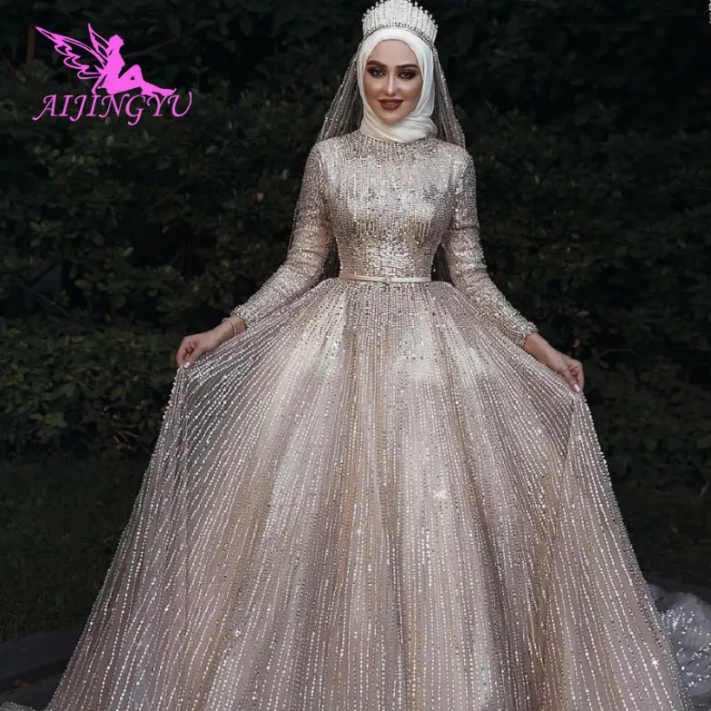 

Простое свадебное платье AIJINGYU, французское роскошное длинное платье со шлейфом и кристаллами, 3 в 1, романтичное свадебное платье с надписью ...