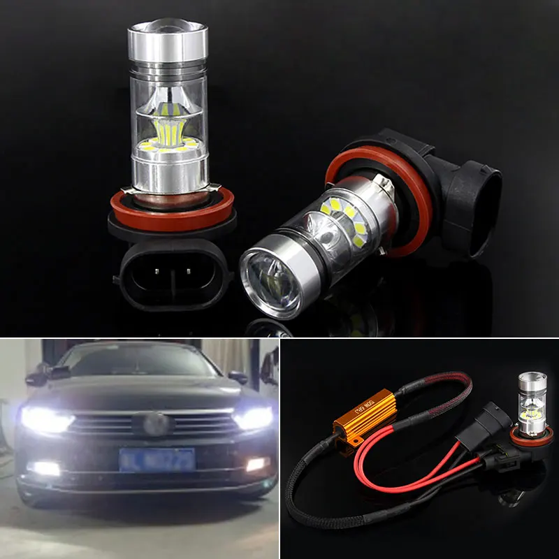 2pcs Canbus NO Error H8 H11 Car CSP LED Fog Lights Bulbs Lamp for Volkswagen VW Tiguan Passat Golf Alltrack Atlas 2018 2019