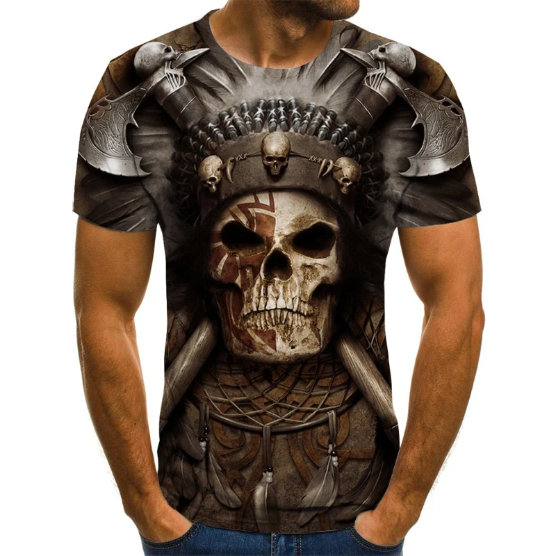 

2021 summer skull demon theme men's t-shirt horror 3D top fashion t-shirt men's o-neck shirt boy street clothing