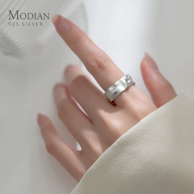 Modian 100% 925 Sterling Silver Irregular Wave Matte Elegant Free Size Female Finger Ring For Women Adjustable Fine Jewelry Gift