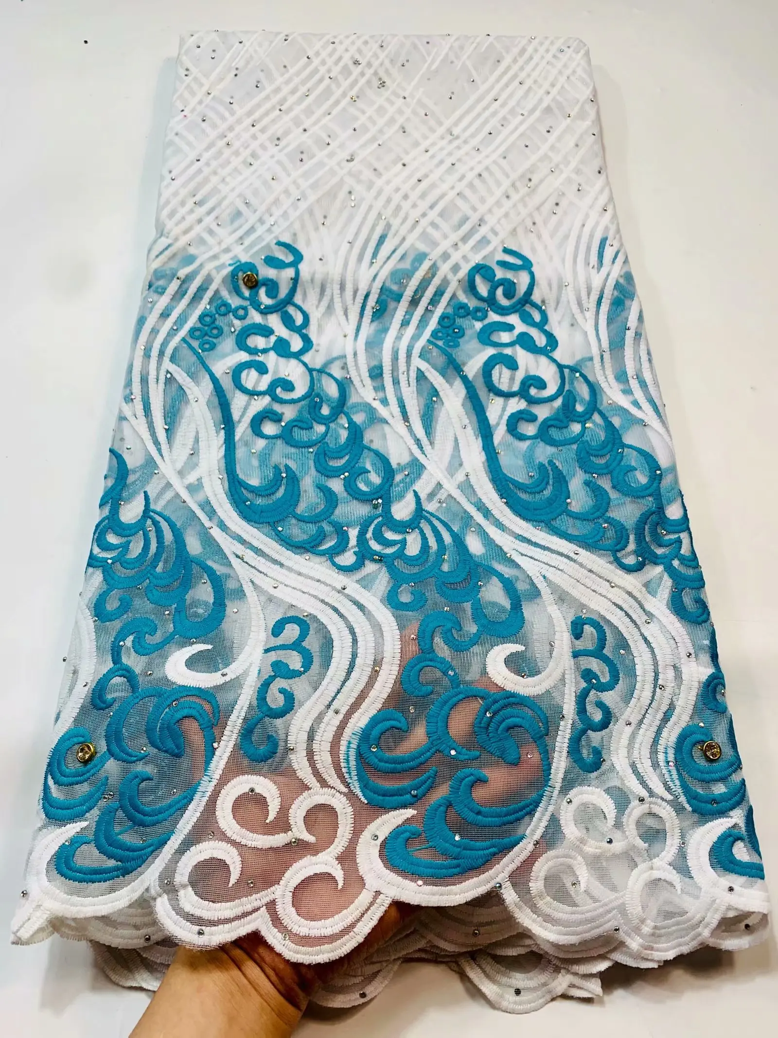 

XSN27 Factory price embroidered French lace with stones,good quality African net lace for fashion dress