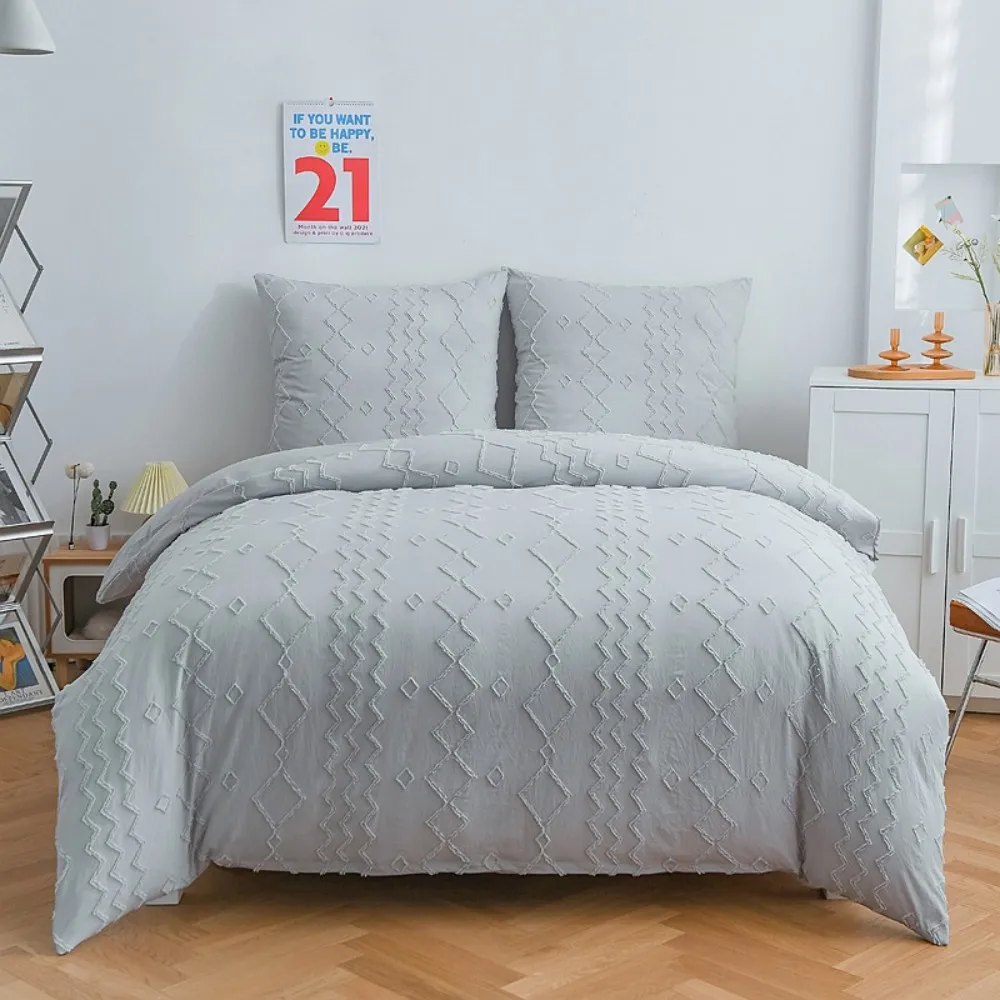 

Simple Gray Bedding Set Wave Cube Jacquard Duvet Cover with Pillowcase Set Geometric Rhombus Quilt Cover Bedclothes Adult Gifts