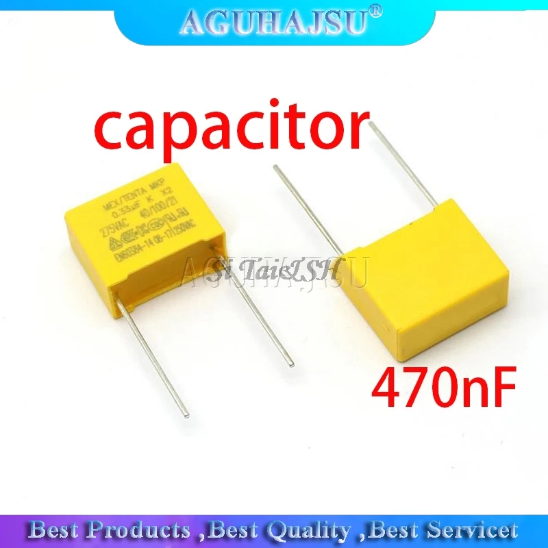 

10 шт. 470nF конденсатор с алюминиевой крышкой, X2 конденсатор с алюминиевой крышкой, 275VAC шаг 15 мм X2 полипропиленовый пленочный конденсатор с алю...