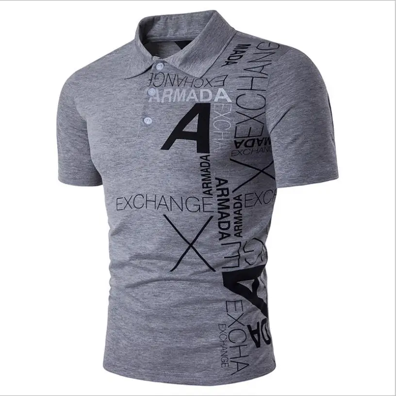 

Europe size man casual large short sleeve polo spring and summer male fashion letter printed cotton polo man loose lapel tops