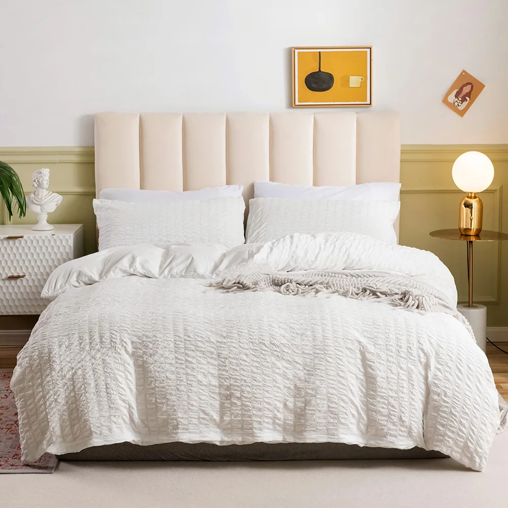 

White Seersucker Fashion Modern Luxury Comforter Bedding Set Home Textile Bed Linen Duvet Cover Set King Queen Twin Double Size