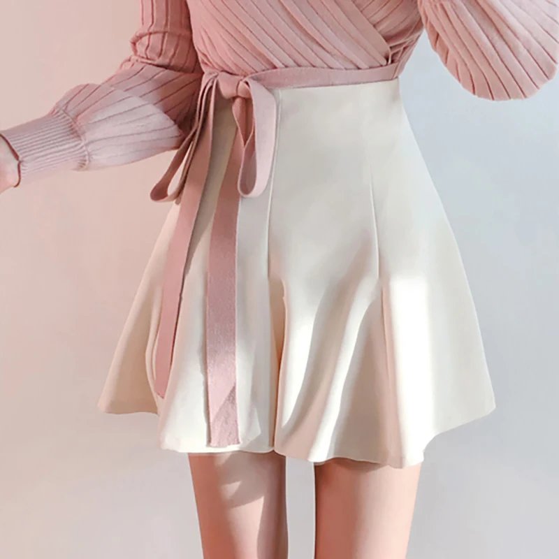 

2020 A Line S-Xl New Plus Size Summer Short Skirts Korean Skirt Women High Waist School Girl Solid Vintage Mini Skrits Pleated