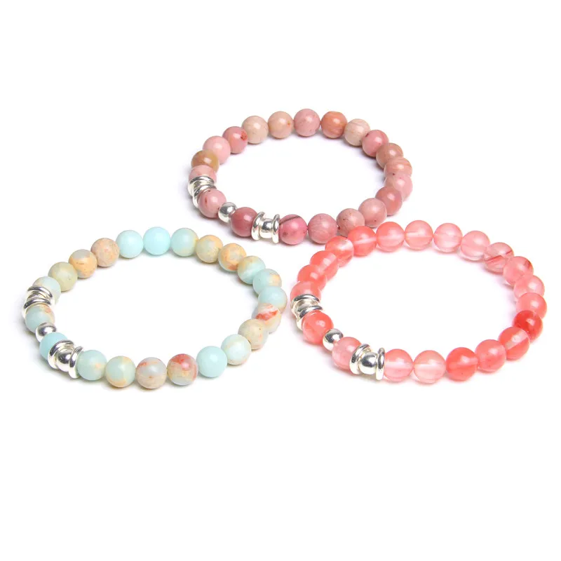 Мужские и женские браслеты из родохрозита с серебряным покрытием полированного