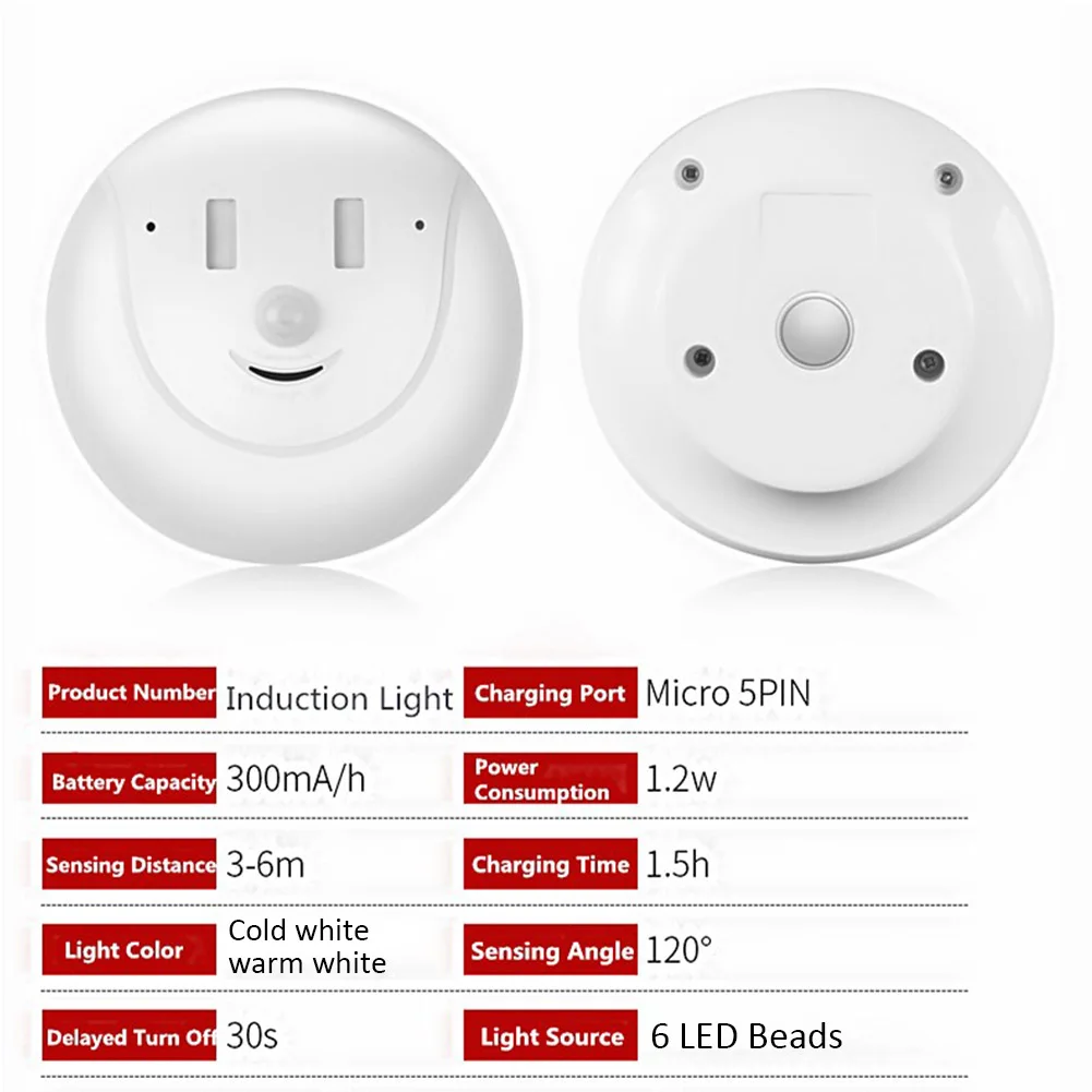

Magnetic Adsorption Wall Toilet Smile Face USB Rechargeable Motion Sensor Human Body Induction LED Night Light Battery Operated