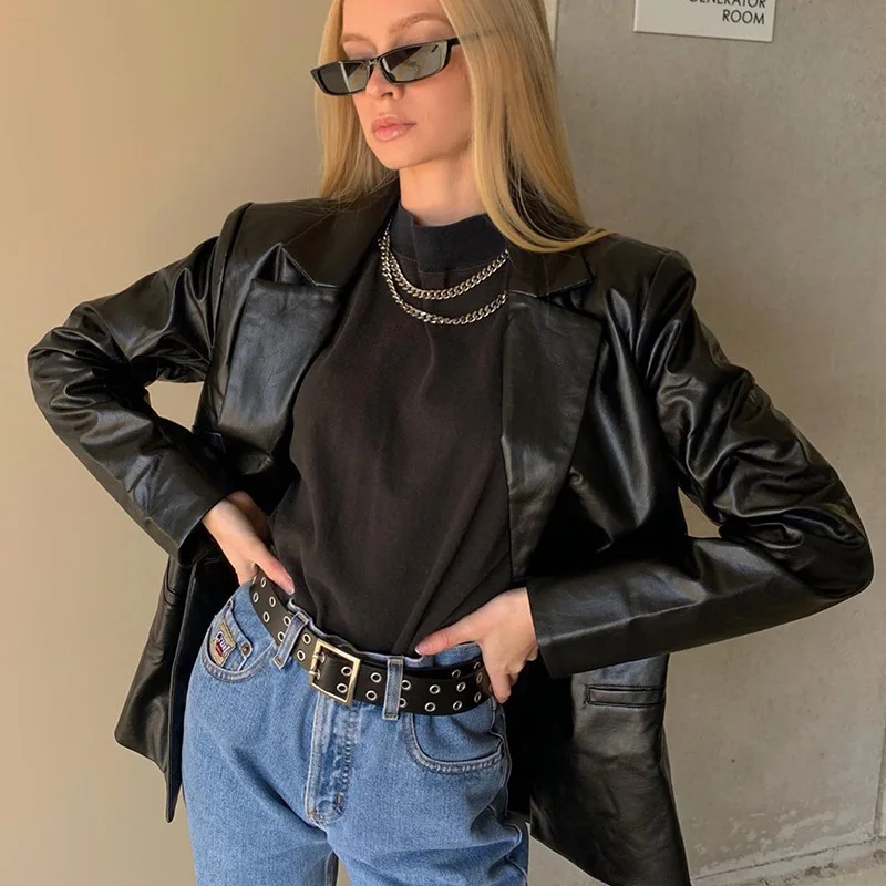 

PU Women Leather Jacket Autumn Coat Streetwear Black Women Jacket Esthetic Gothic Vintage 90s Outfits Outwear Lady Faux Leather