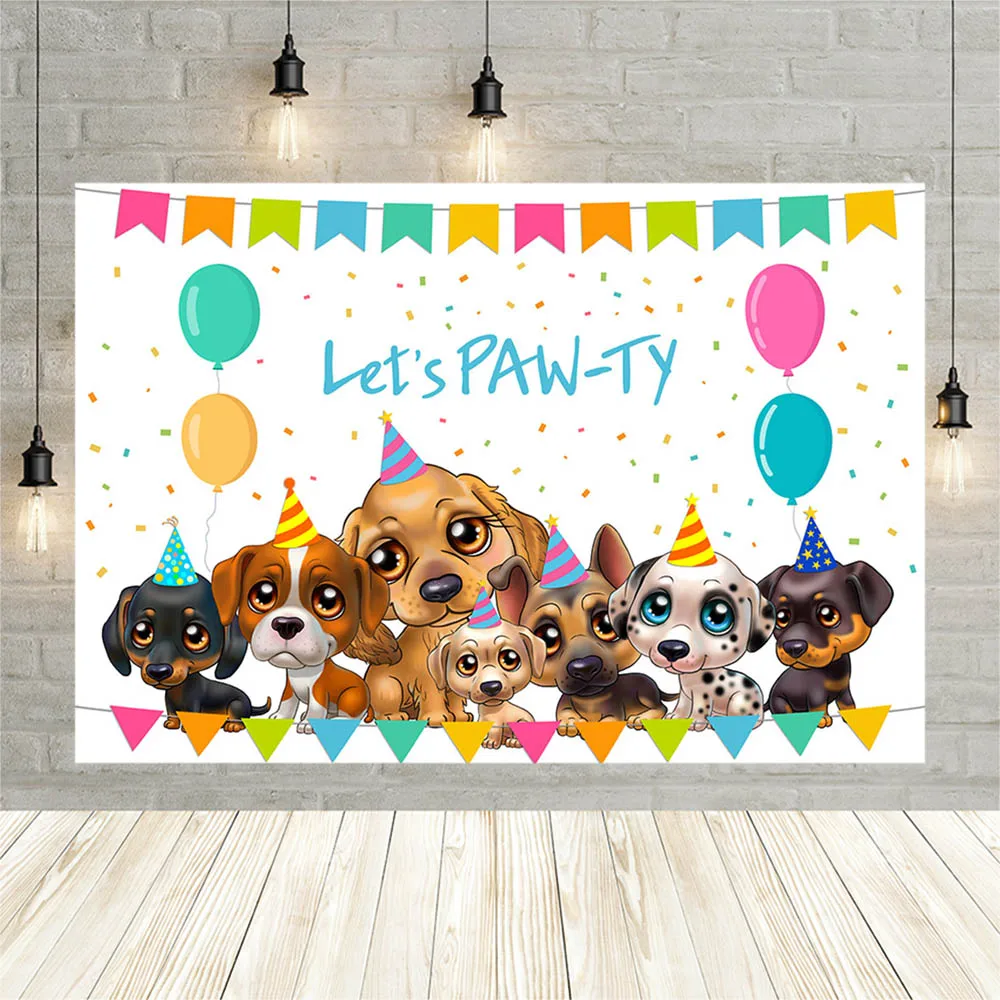 

Avezano Let Not Paw-ty фон для приглашений домашние собаки воздушные шары флаг ребенок день рождения Baby Shower Фотография фона фотосессия
