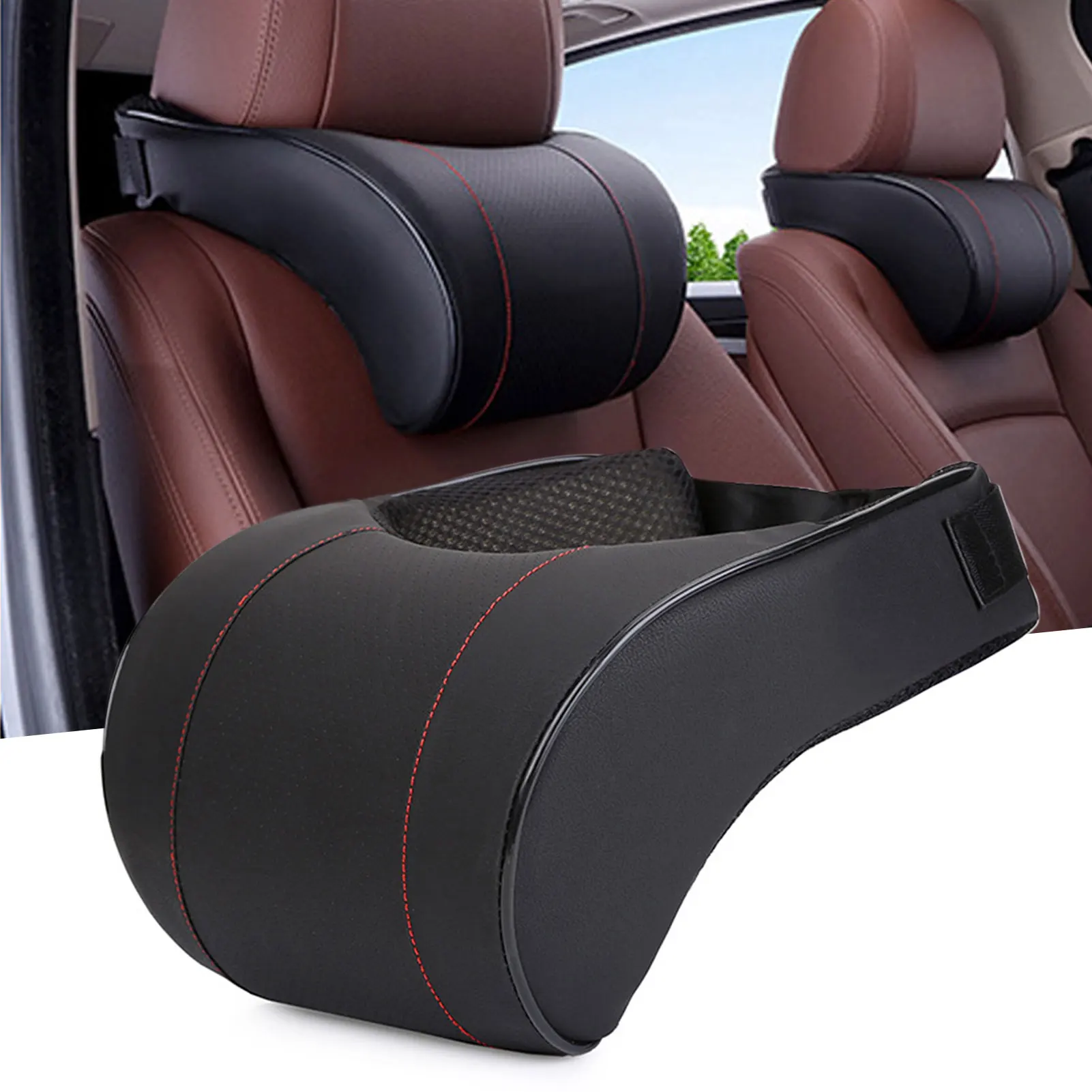

2021 Universal Pu Leather Auto Car Neck Pillow Memory Foam Pillows Neck Rest Seat Headrest Cushion Pad