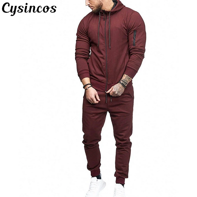 CYSINCOS 2019 Men Fashion Long Sleeve Hoodies+Pants Set Male Tracksuit Sport Suit Gyms Casual Sportswear Joggers Suits | Мужская одежда