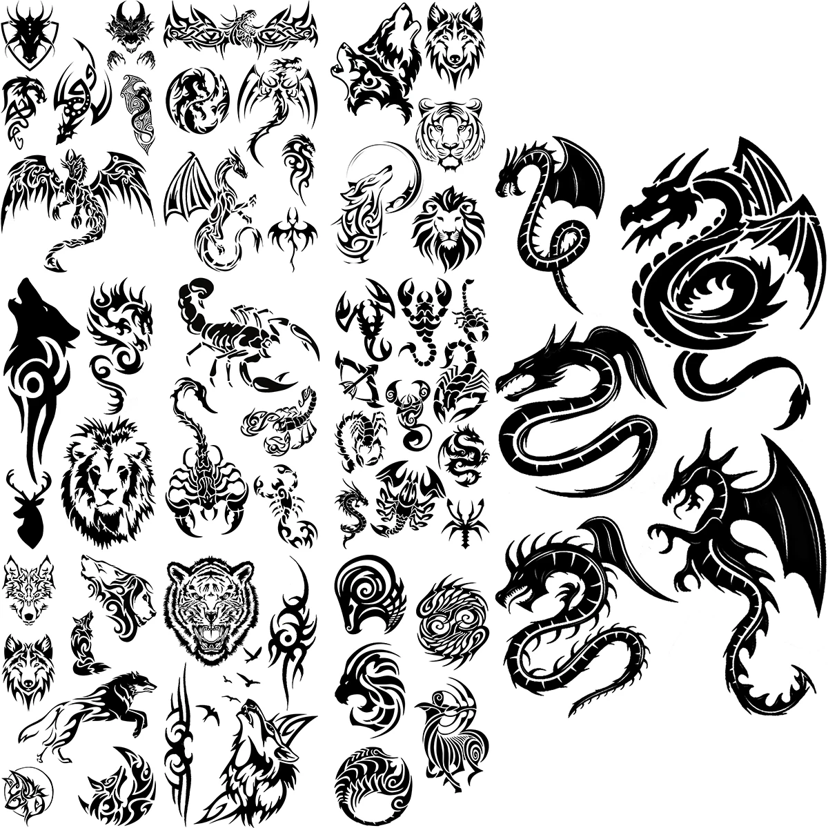 

Black Dragon Temporary Tattoos For Men Adults Realistic Wolf Lion Scorpion Tiger Fake Tattoo Sticker Leg Body Tattoos Body Art
