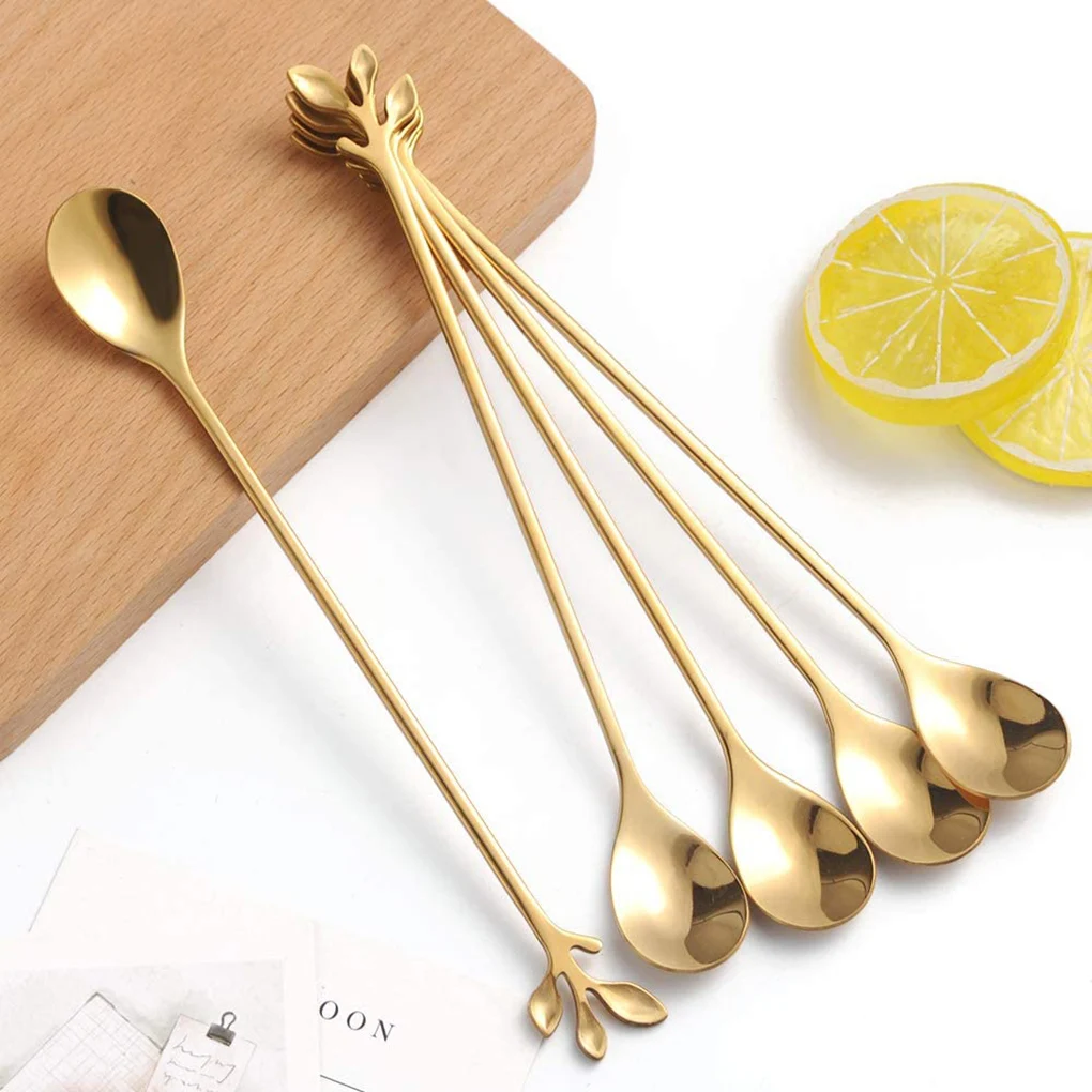 

6pcs/set Creative Stainless Steel Spoon Branch Leaves Spoon Dessert Coffee Spoon Kitchen Accessories Tableware Decoration