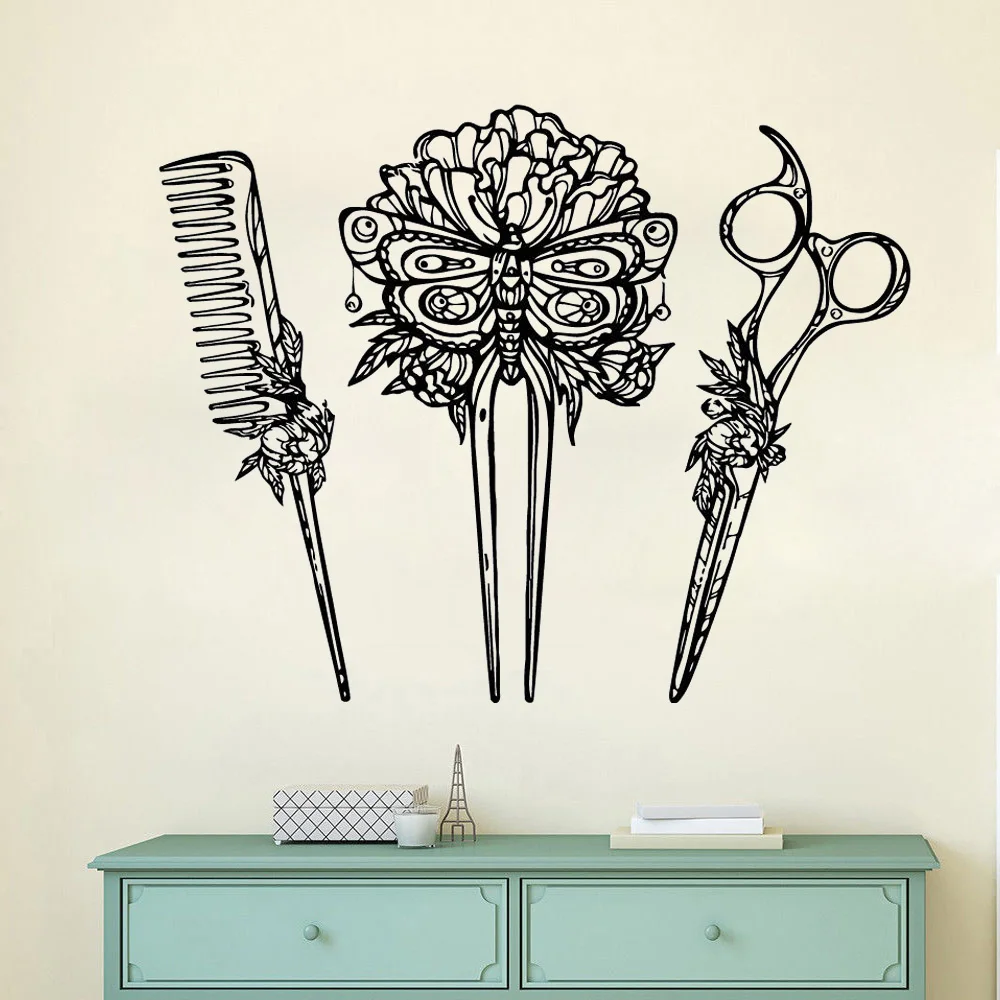 

Art Salon Sticker Hair Salon Wall Decorative Room Removeable Shop Windows Door Decor Beauty Salon Haircuts Decal Poster LY48