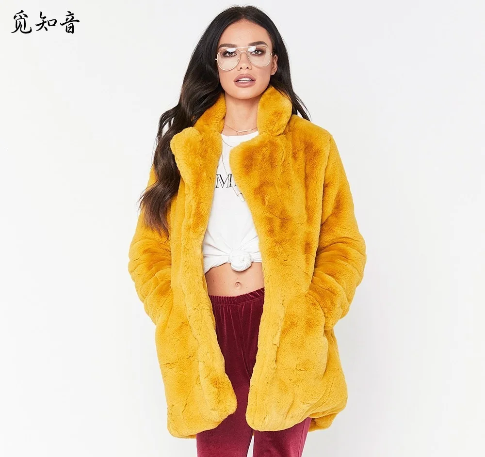 2019 женское длинное пальто из искусственного меха кролика свободная Толстая