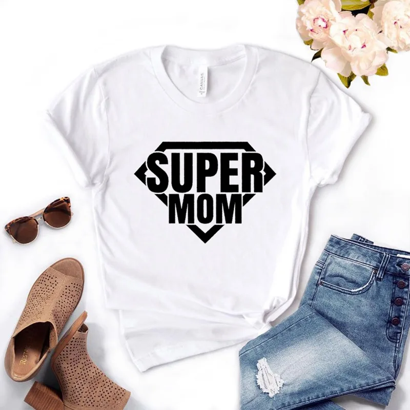 

Super Mom Print Women tshirt Cotton Casual Funny t shirt Gift For Lady Yong Girl Top Tee 6 Color Drop Ship S-973