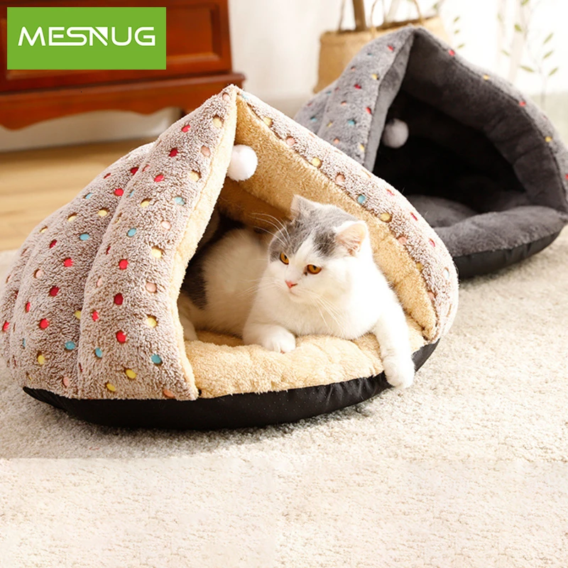 Кровать для кошки MESNUG в разноцветную точку модная теплая плотная Лежанка котят с