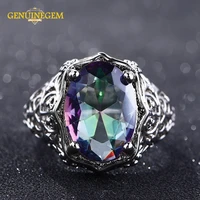 jewepisode charms 10x14mm rainbow topaz rings for women men real silver 925 jewelry original genstome ring party anillo gifts