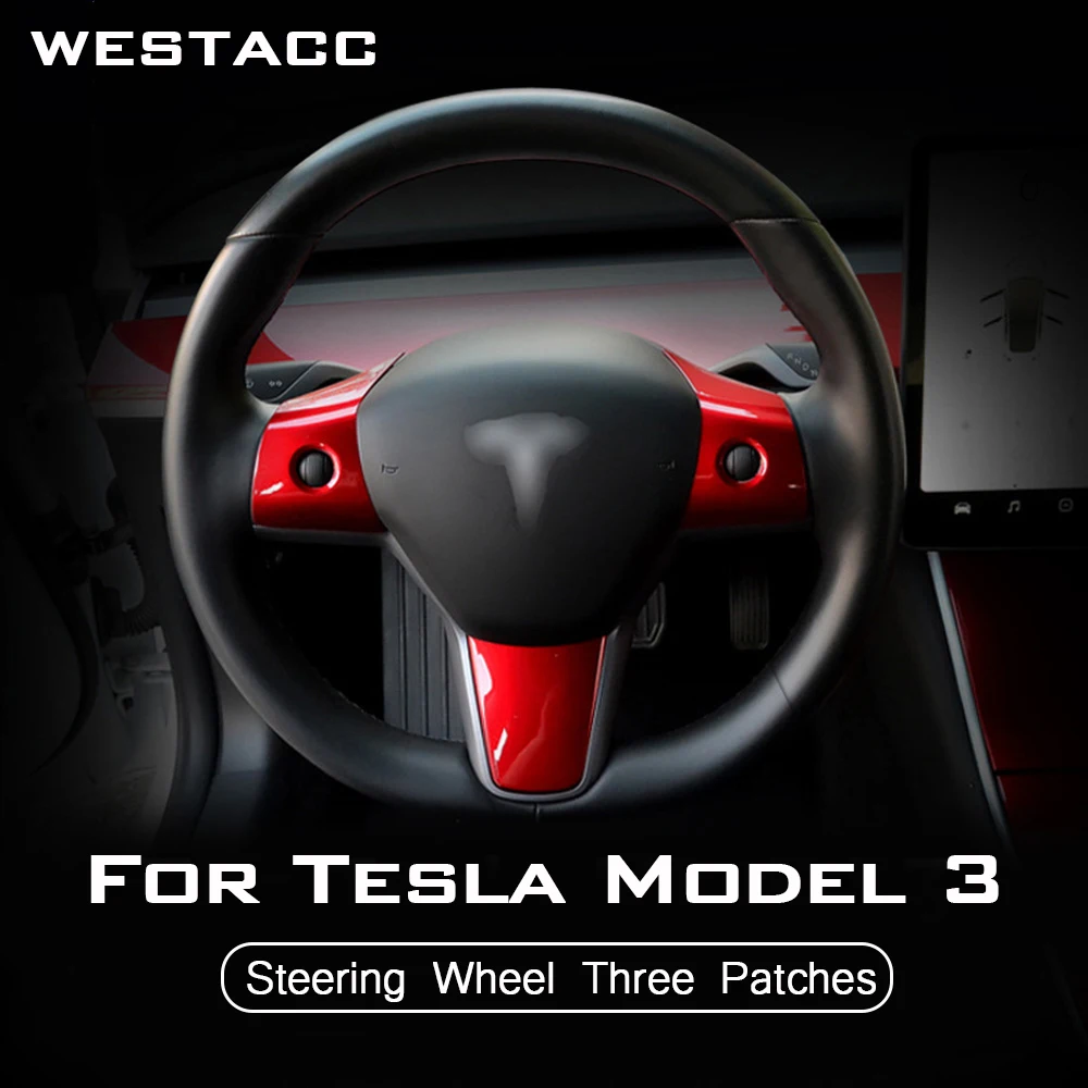 

Car Steering Wheel Three Patches Decoration Protective Cover Trim for Tesla Model 3 2016 - 2021 Interior Accessories
