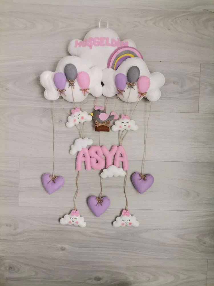 

Дверная Вешалка из войлока с облаком/украшение для детской комнаты из войлока/дверная вешалка для больницы/бирка с именем ребенка/дверной в...