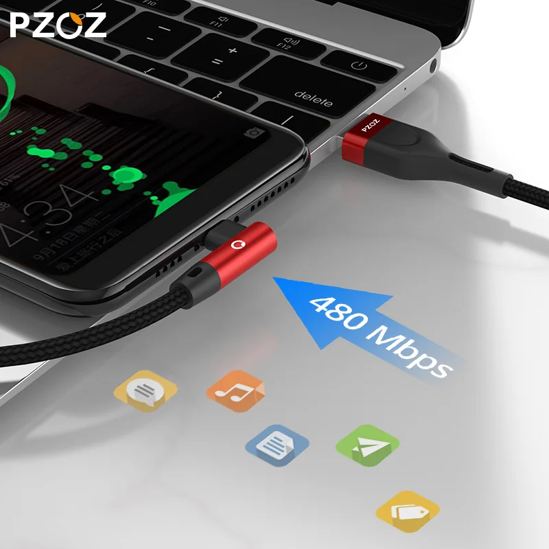 PZOZ 90 degree Cable usb Type c Micro usb Type C Fast Charging Microusb Type-C Charger for xiaomi redmi note 9s 8 pro usb-c data