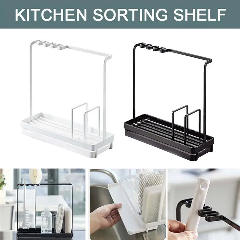 

Sponge Soap Brush Holder with Drain Pan Kitchen Sink Caddy Organizer Countertop Dual-Use Sponge Brush Soap